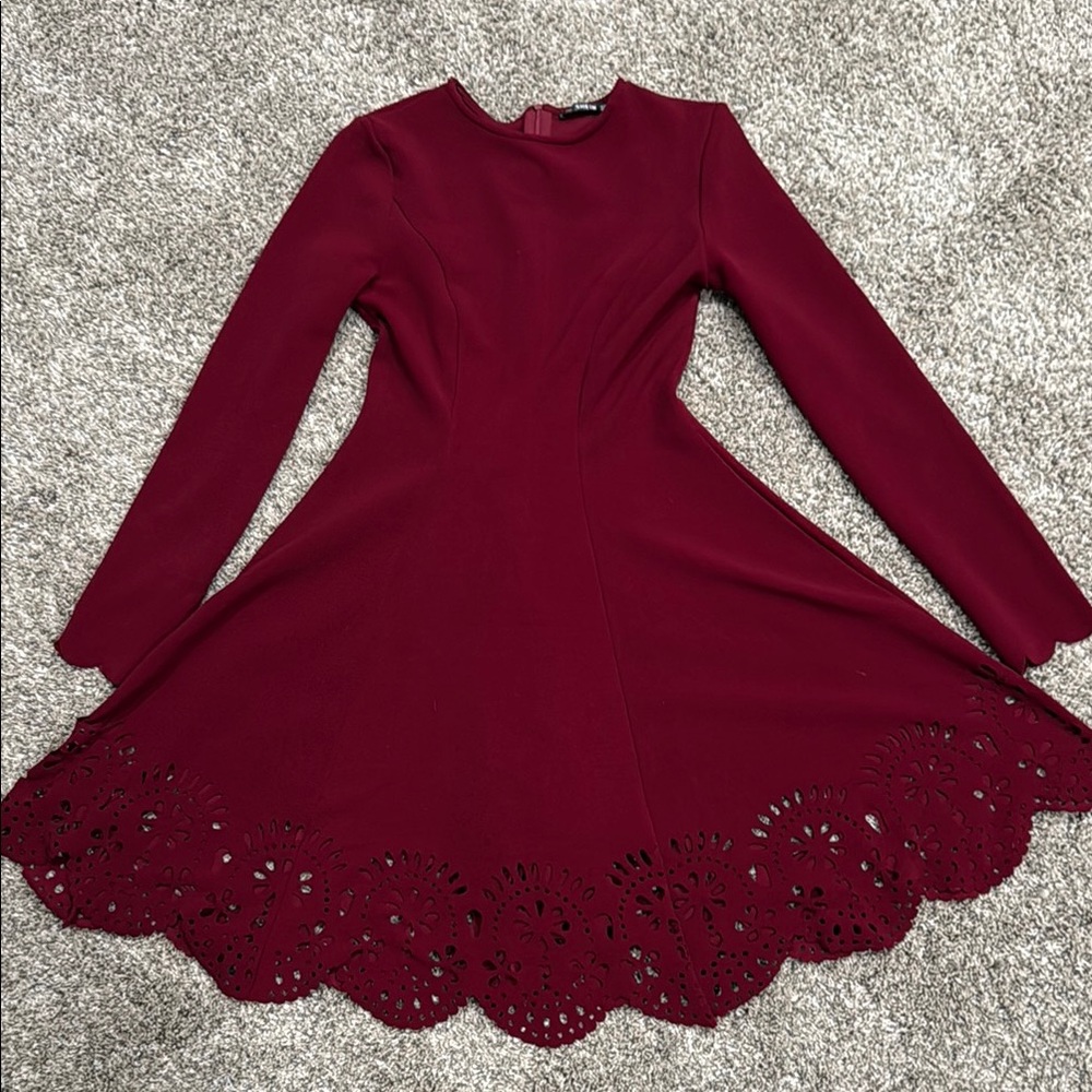 SHEIN Maroon Fit and Flare Long Sleeve Dress for Weddings